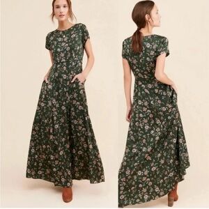 Gal Meets Glam autumn green floral fan maxi dress size 10